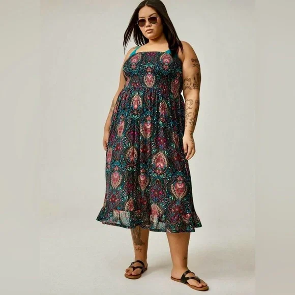 🩷 Torrid Mesh Smocked Swim Maxi Cover Up - Soze 1X - NWT! - Picture 2 of 8